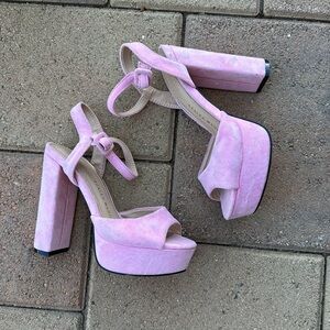 Azalea Wang, pink suede block platform heels, size 7M